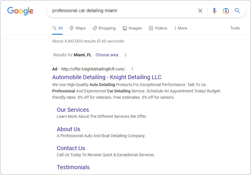 Google Pay Per Click Ads - Auto Detailing Companies