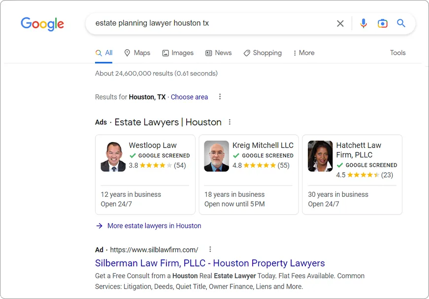 Estate Planning Law - Google Search Results Ads PPC