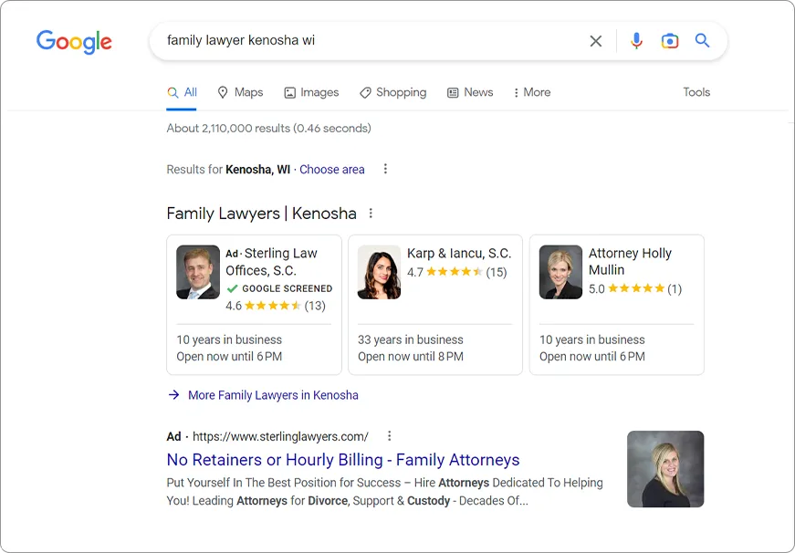 Family Law - Google Search Results Ads PPC