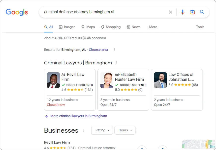 Google Pay Per Click Ads - Criminal Defense Attorney Lawyers