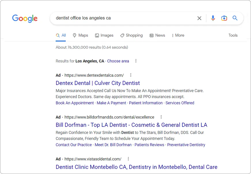 Google Pay Per Click Ads - Dentist Office