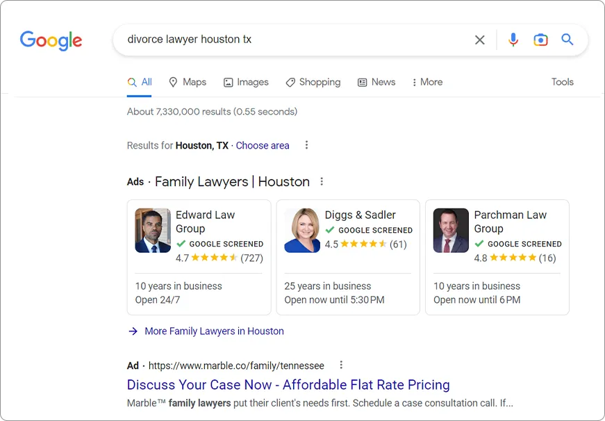Google Pay Per Click Ads - Divorce Lawyers