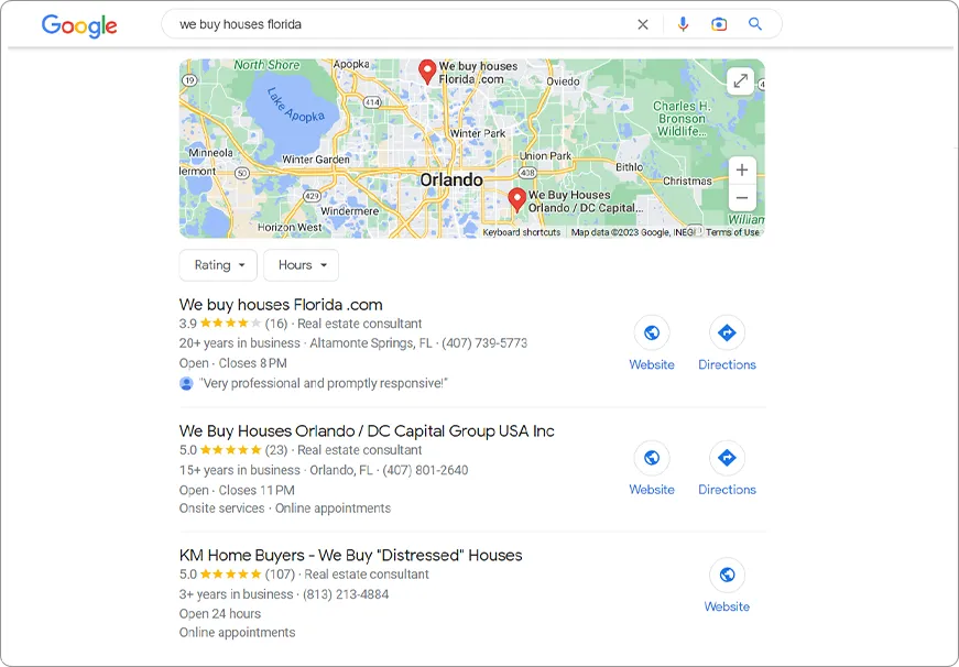 Real Estate Investor - Google Search Results SEO