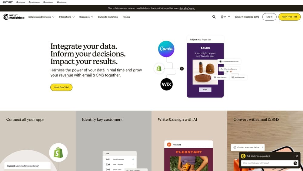 Screenshot of Mailchimp website homepage
