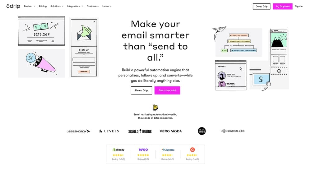 Screenshot of Drip website homepage