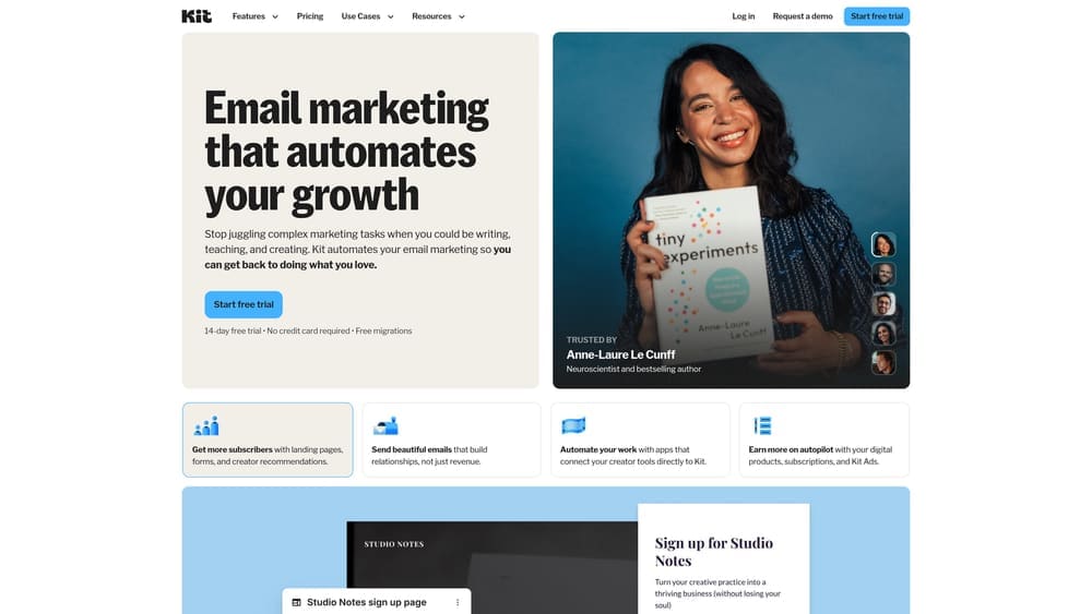 Screenshot of ConvertKit website homepage