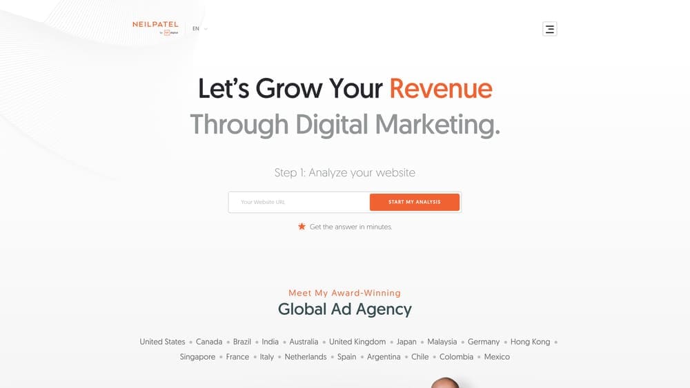 Screenshot of Ubersuggest website homepage