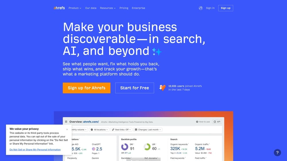 Screenshot of Ahrefs website