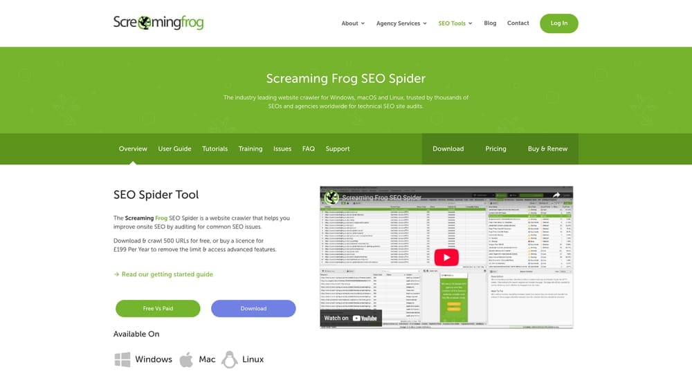 Screenshot of Screaming Frog SEO Spider website
