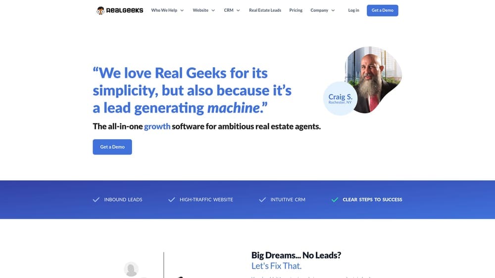 Screenshot of Real Geeks website