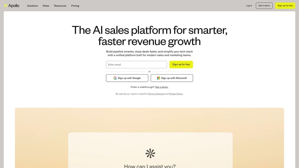 Screenshot of Apollo.io website