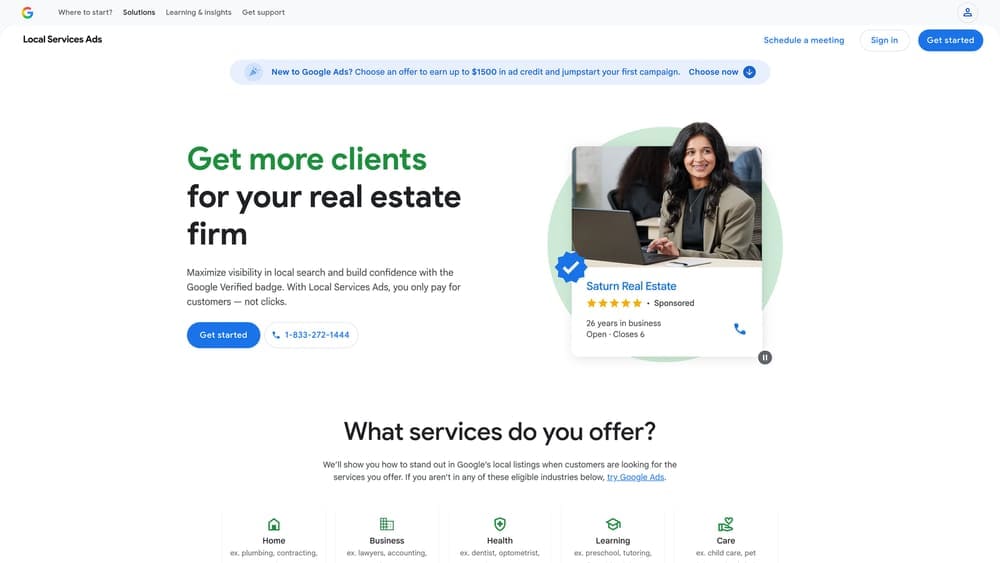 Screenshot of Google Local Services Ads website