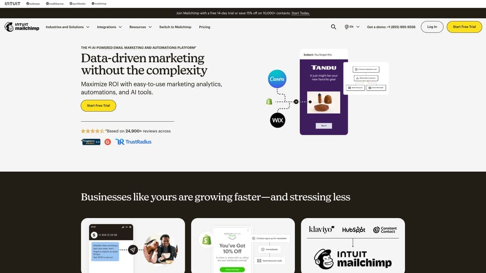 Screenshot of Mailchimp website