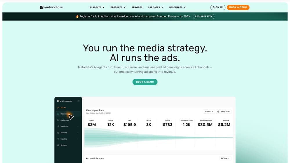 Screenshot of Metadata.io website