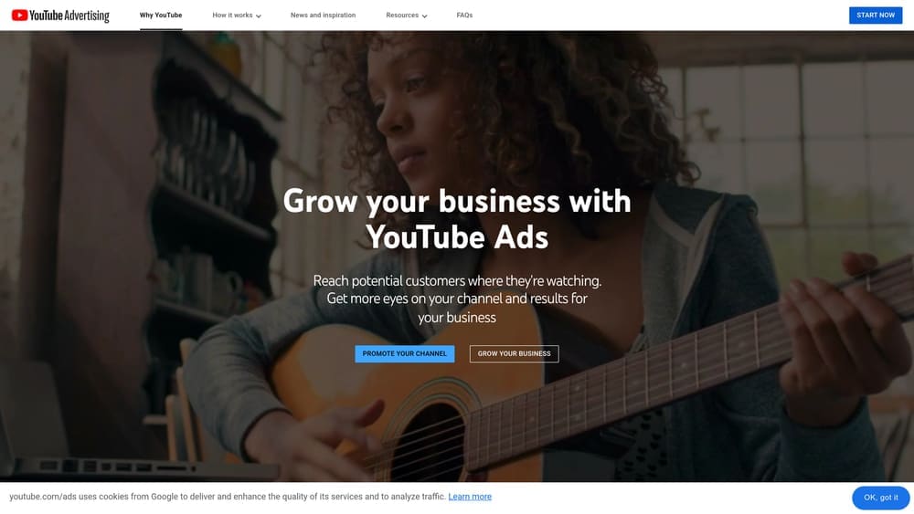Screenshot of YouTube Ads website