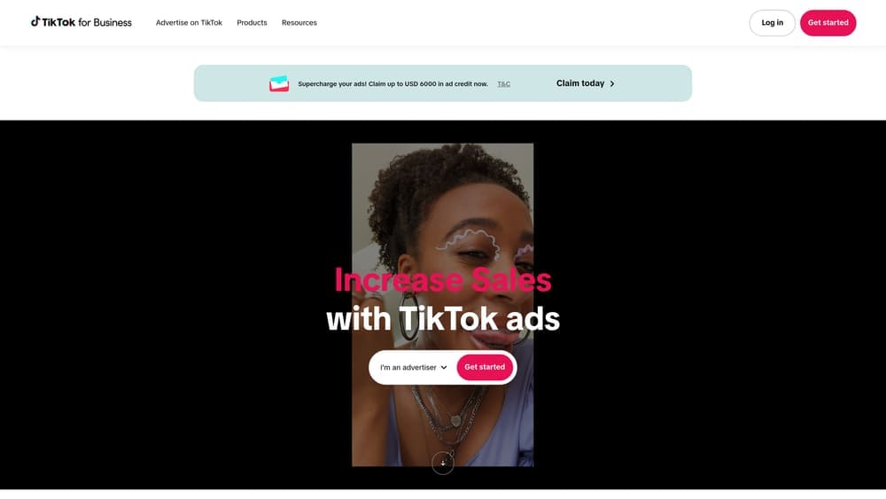 Screenshot of TikTok Ads website