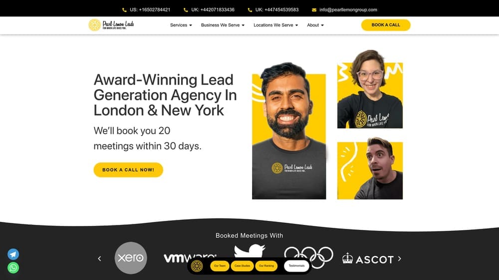 Screenshot of Pearl Lemon Leads website