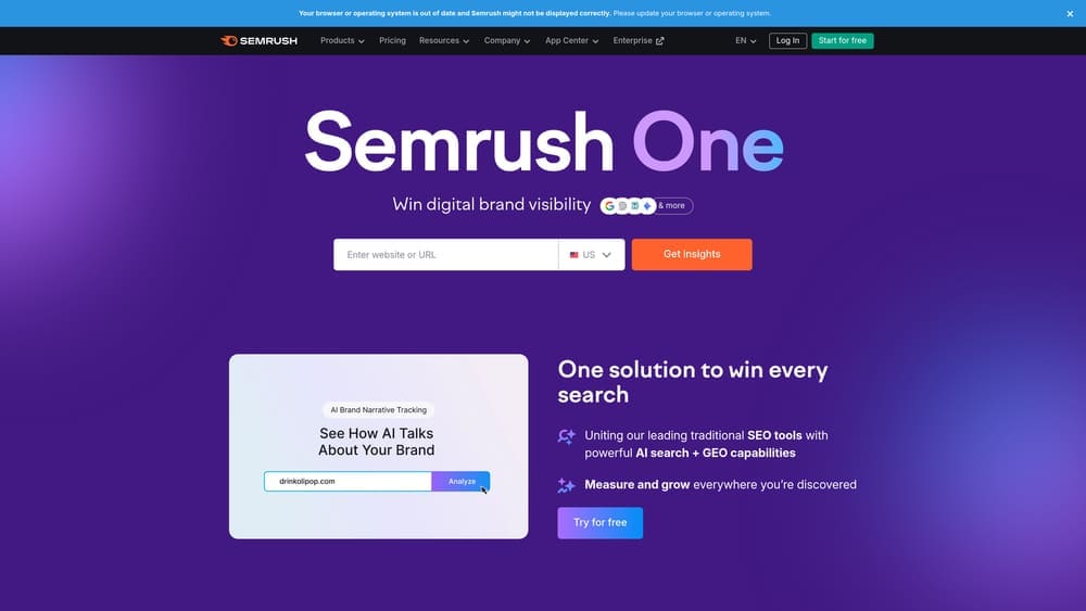 Screenshot of Semrush website