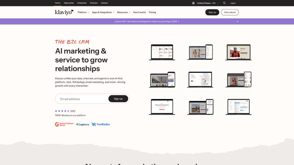 Screenshot of Klaviyo website