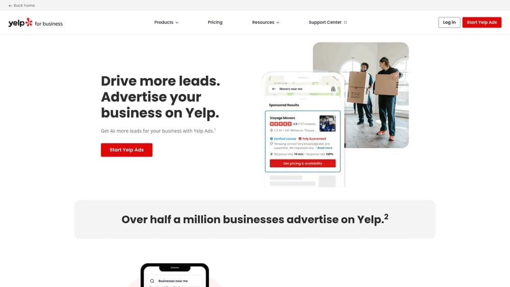 Screenshot of Yelp Ads website