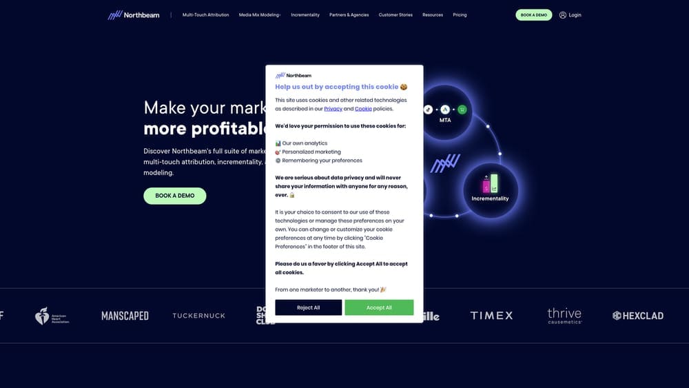 Screenshot of Northbeam website