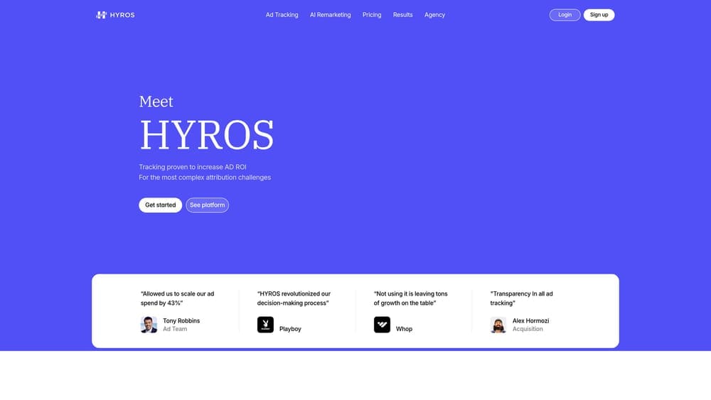Screenshot of Hyros website