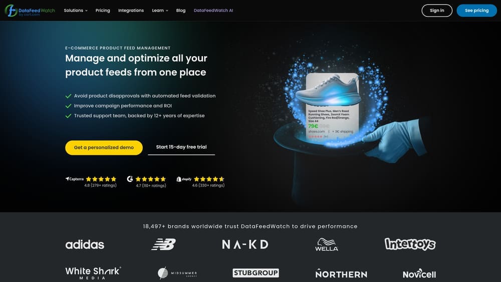 Screenshot of DataFeedWatch website