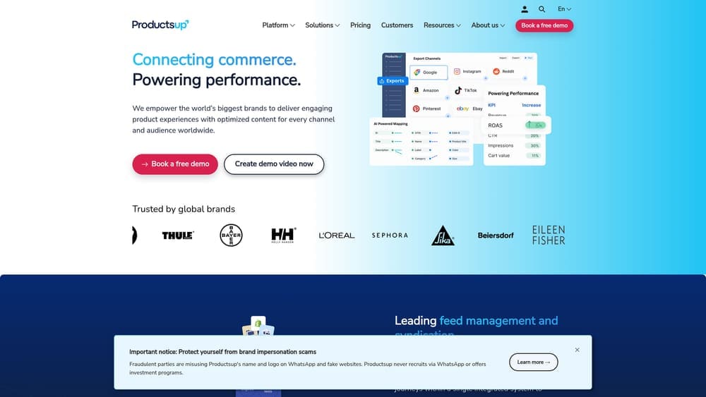 Screenshot of Productsup website