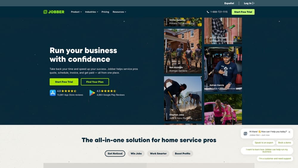 Screenshot of Jobber website