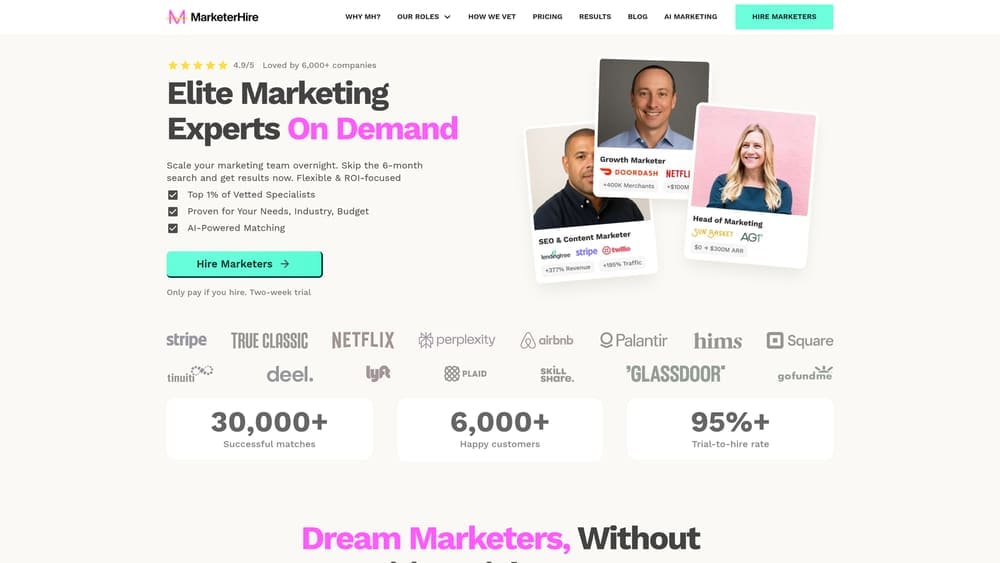 Screenshot of MarketerHire website