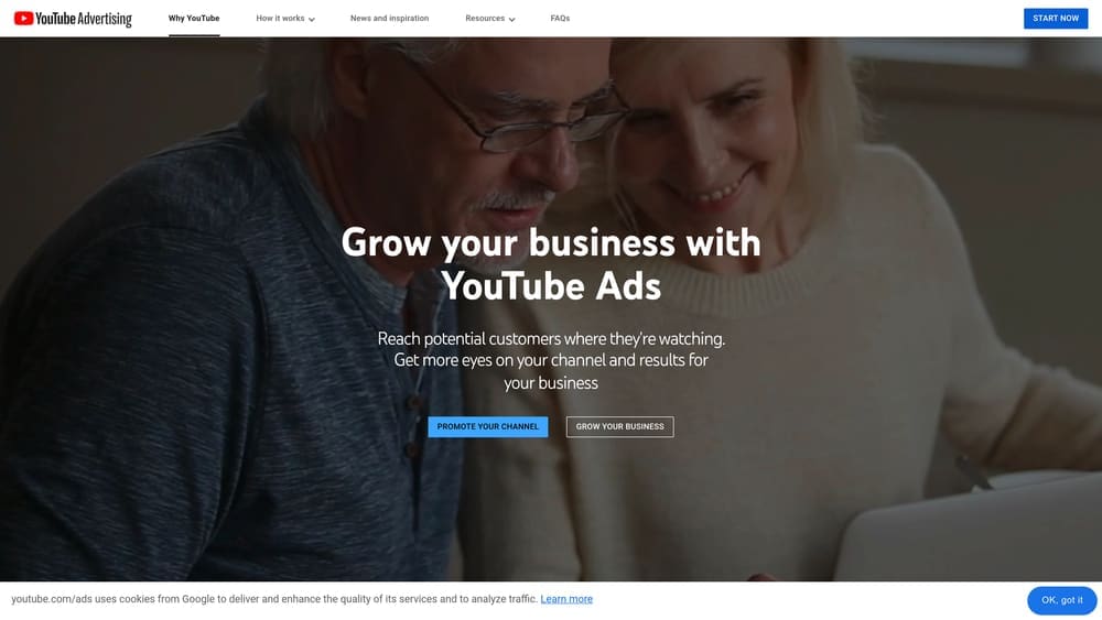 Screenshot of YouTube Ads website