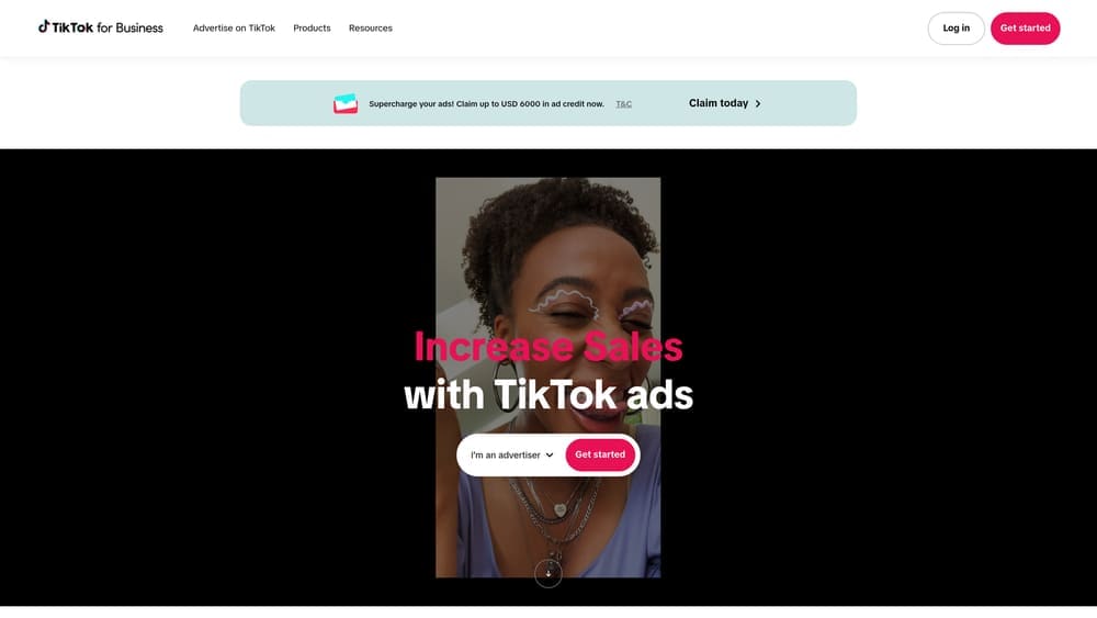 Screenshot of TikTok Ads website