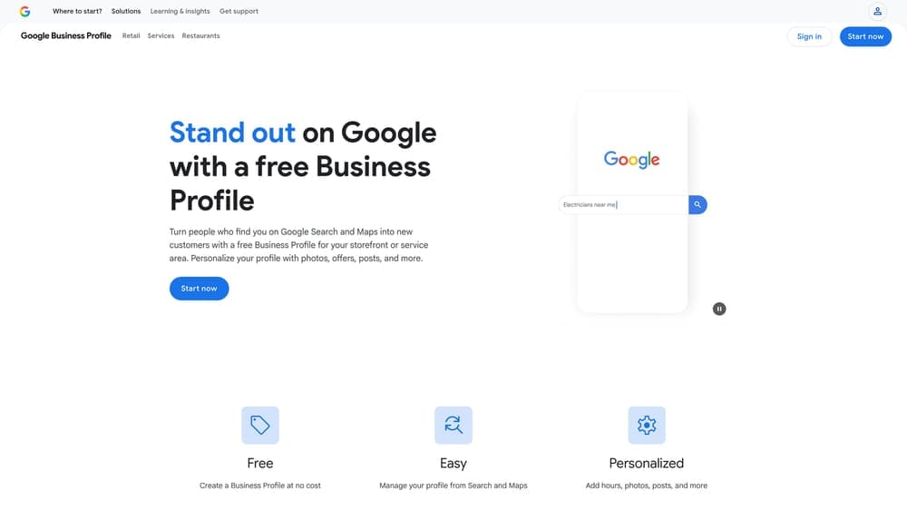 Screenshot of Google Business Profile website