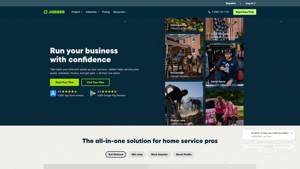 Screenshot of Jobber website