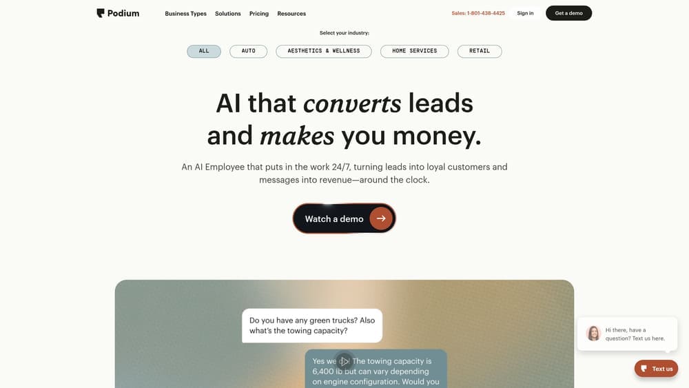 Screenshot of Podium website