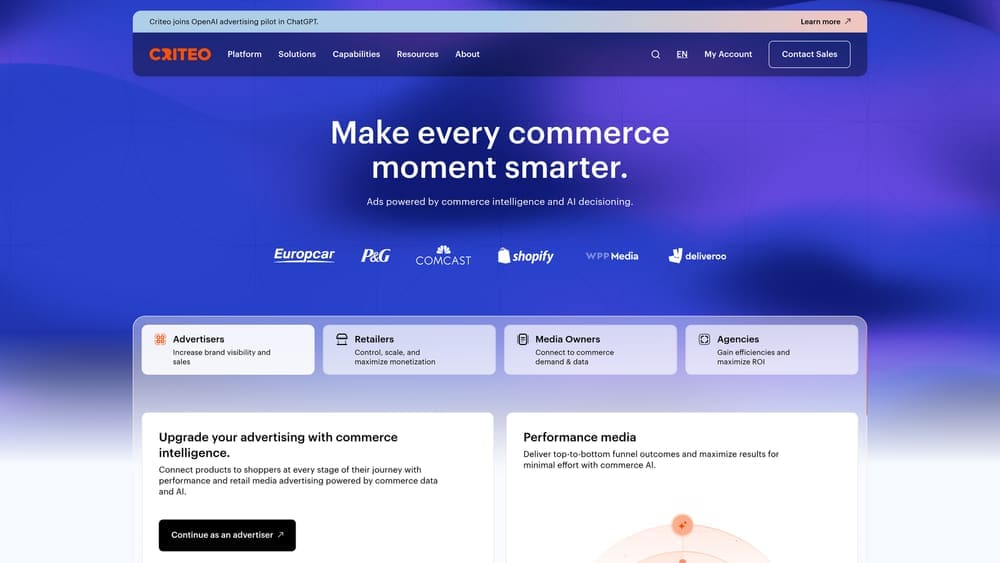 Screenshot of Criteo website