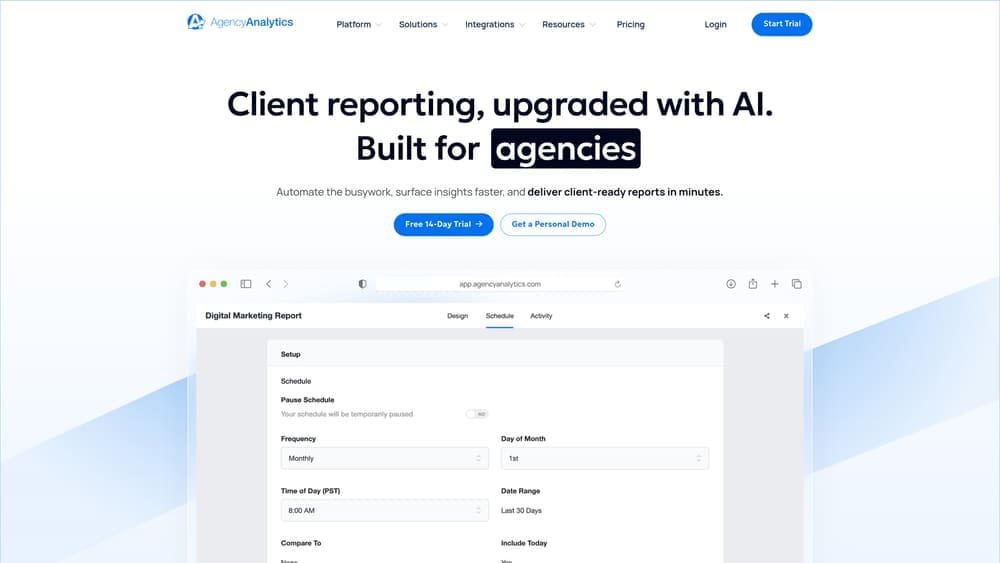 Screenshot of AgencyAnalytics website
