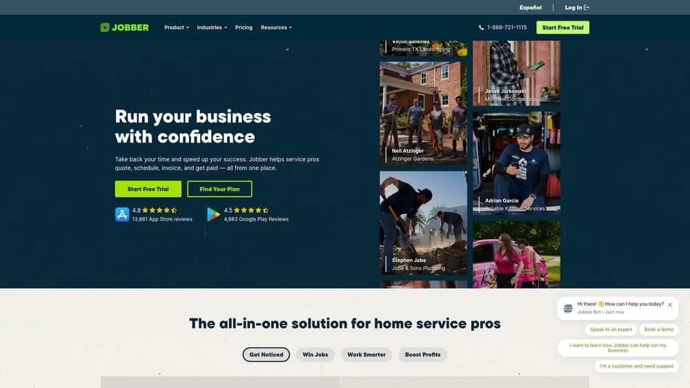 Screenshot of Jobber website