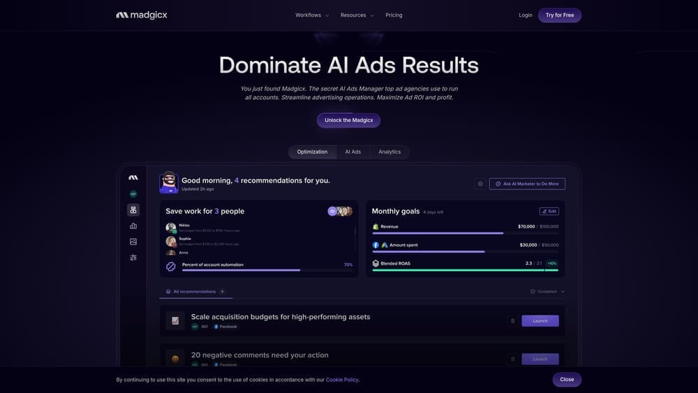 Screenshot of Madgicx website