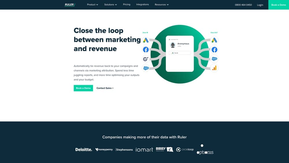 Screenshot of Ruler Analytics website