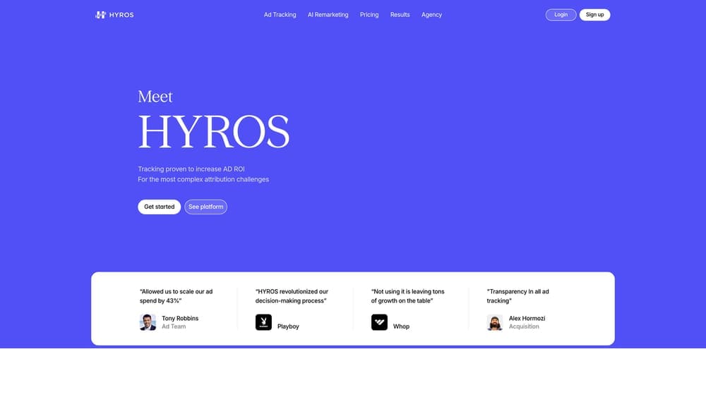 Screenshot of Hyros website
