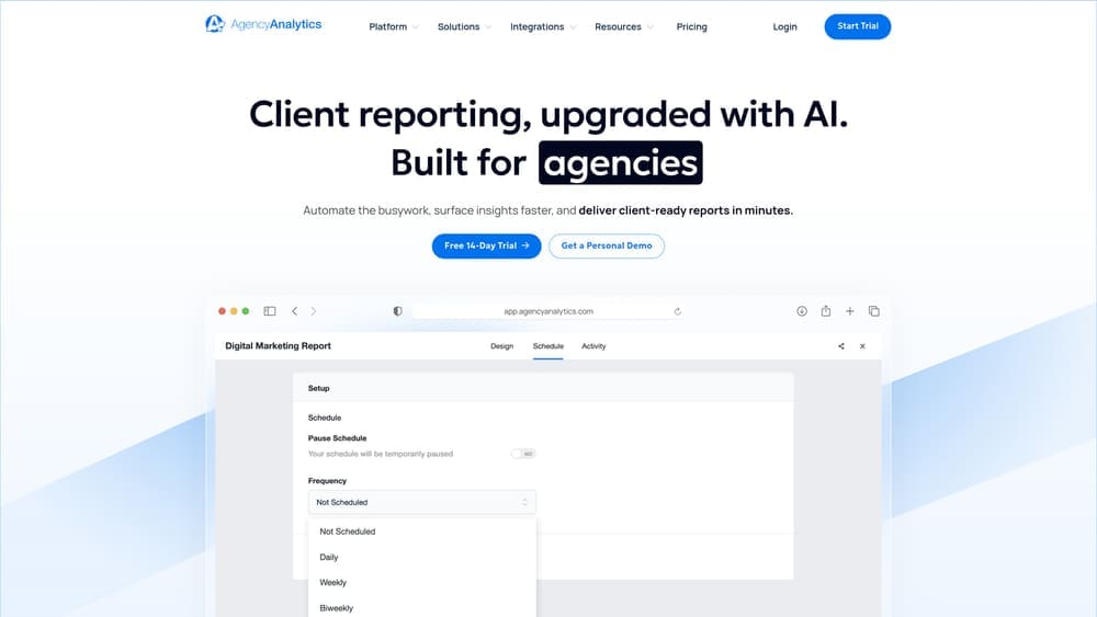 Screenshot of AgencyAnalytics website