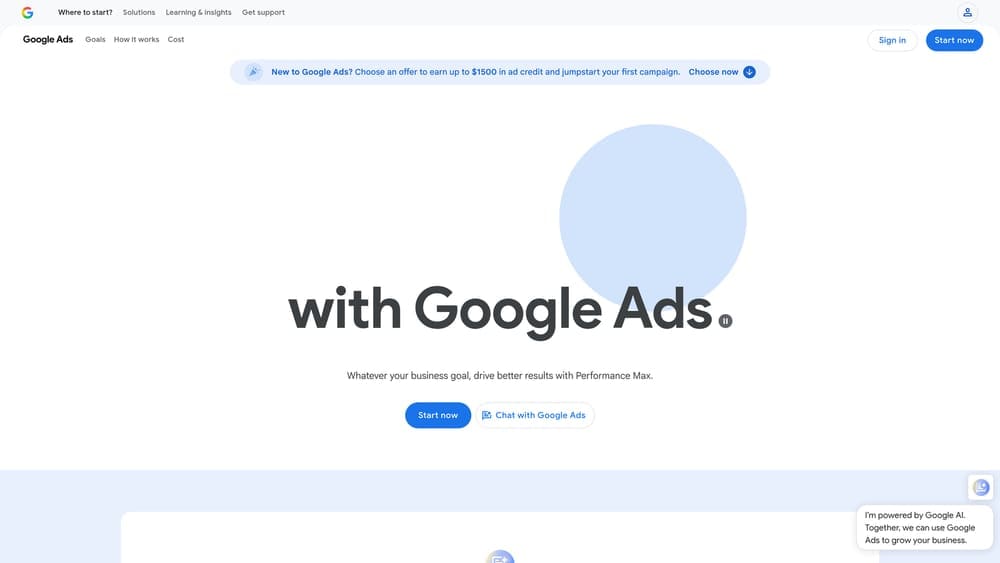 Screenshot of Google Ads website