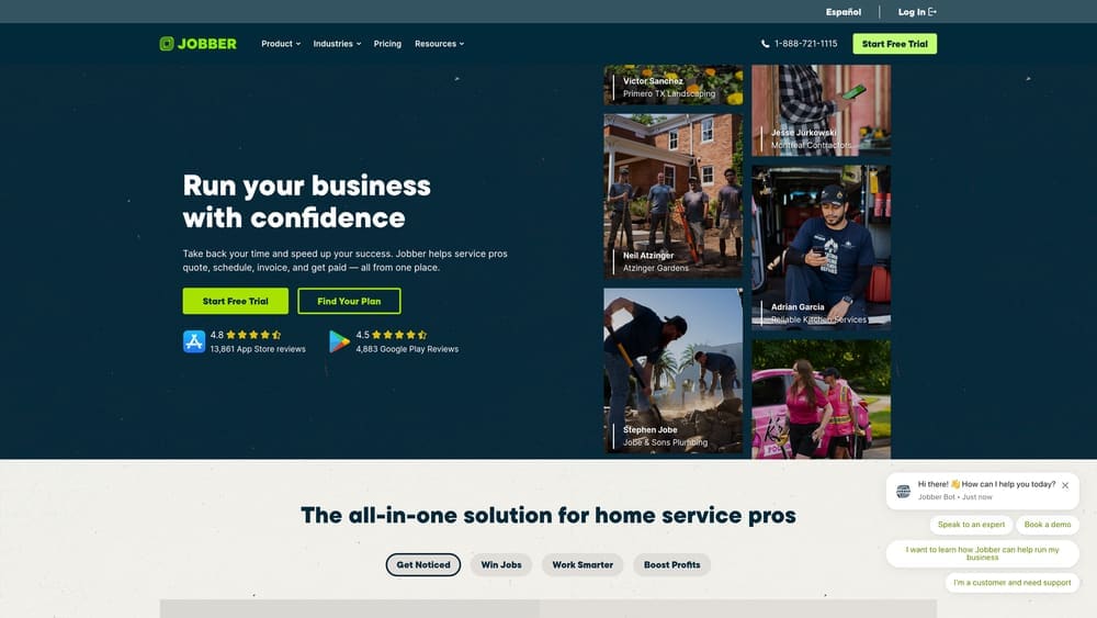 Screenshot of Jobber website