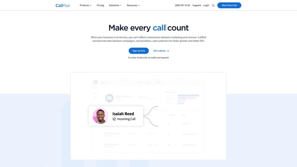 Screenshot of CallRail website