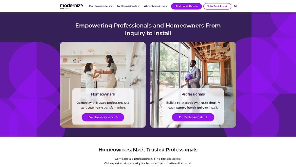 Screenshot of Modernize website