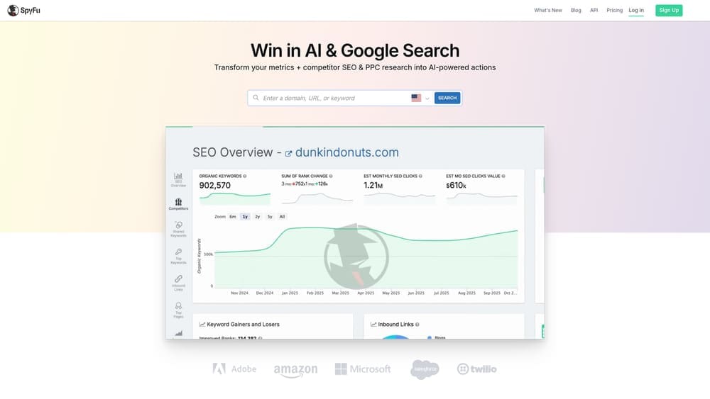 Screenshot of SpyFu website