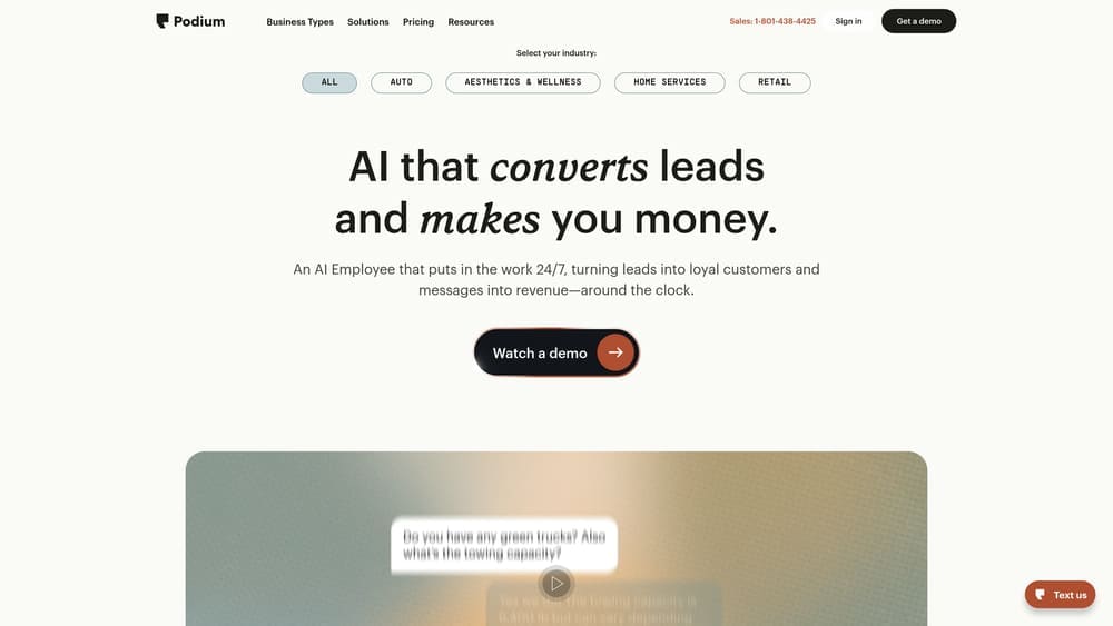 Screenshot of Podium website