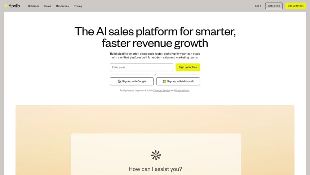 Screenshot of Apollo.io website