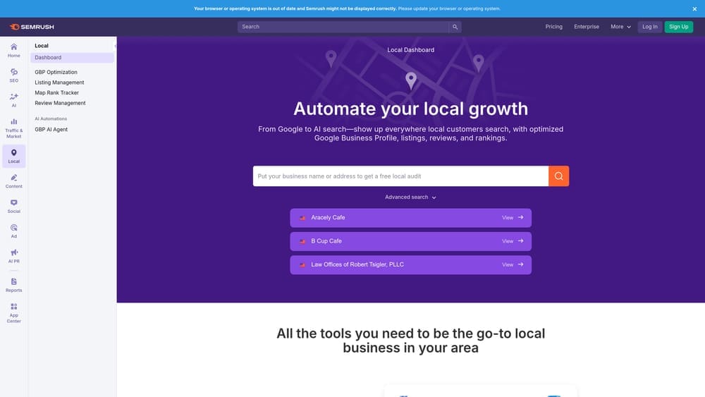 Screenshot of Semrush Local website